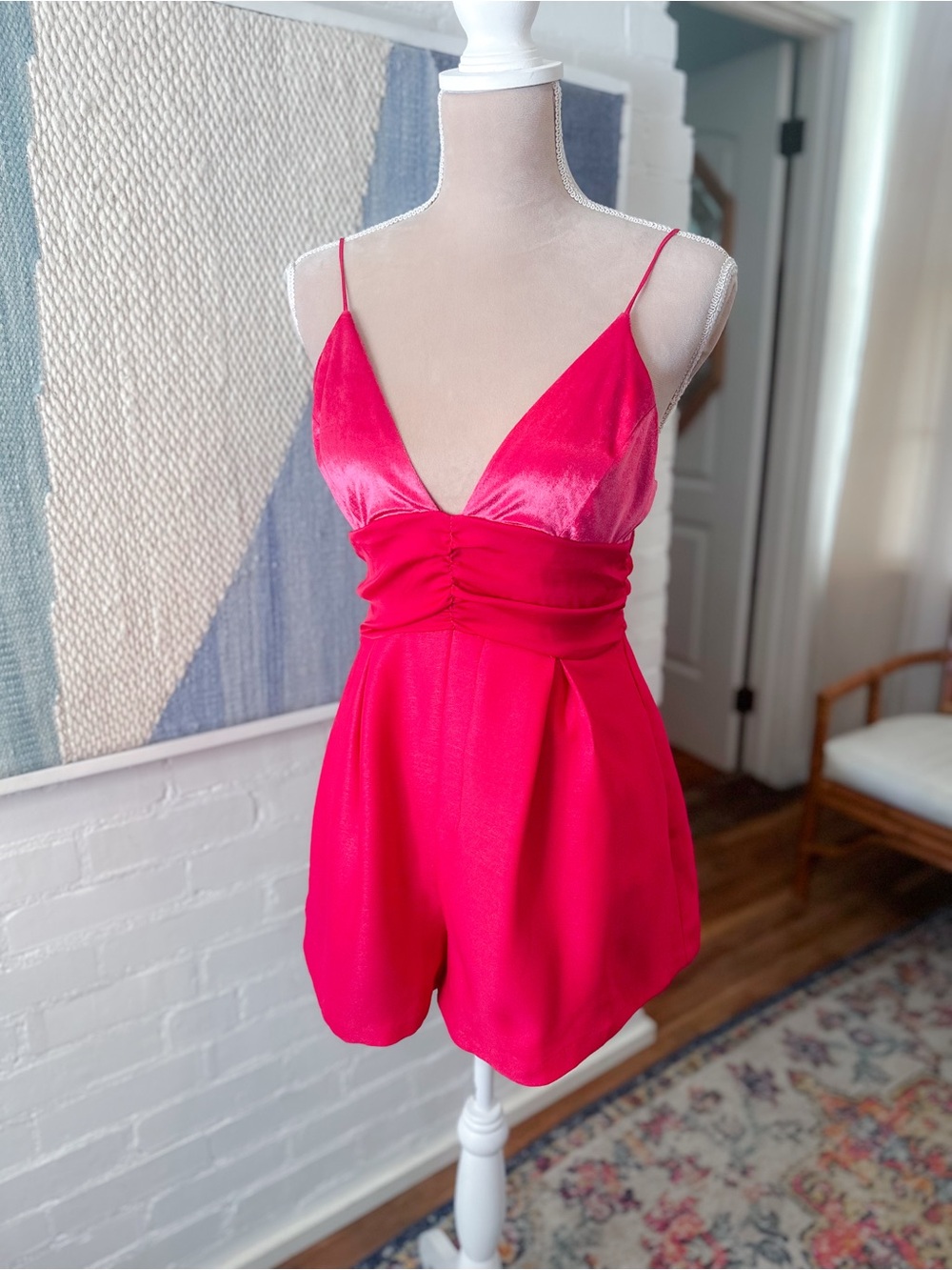 Free People Pink Crushed Velvet Top Romper